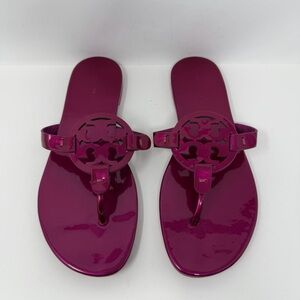 Tory Burch Miller Soft Patent Leather Thong Sandal Hot Pink Size 7.5